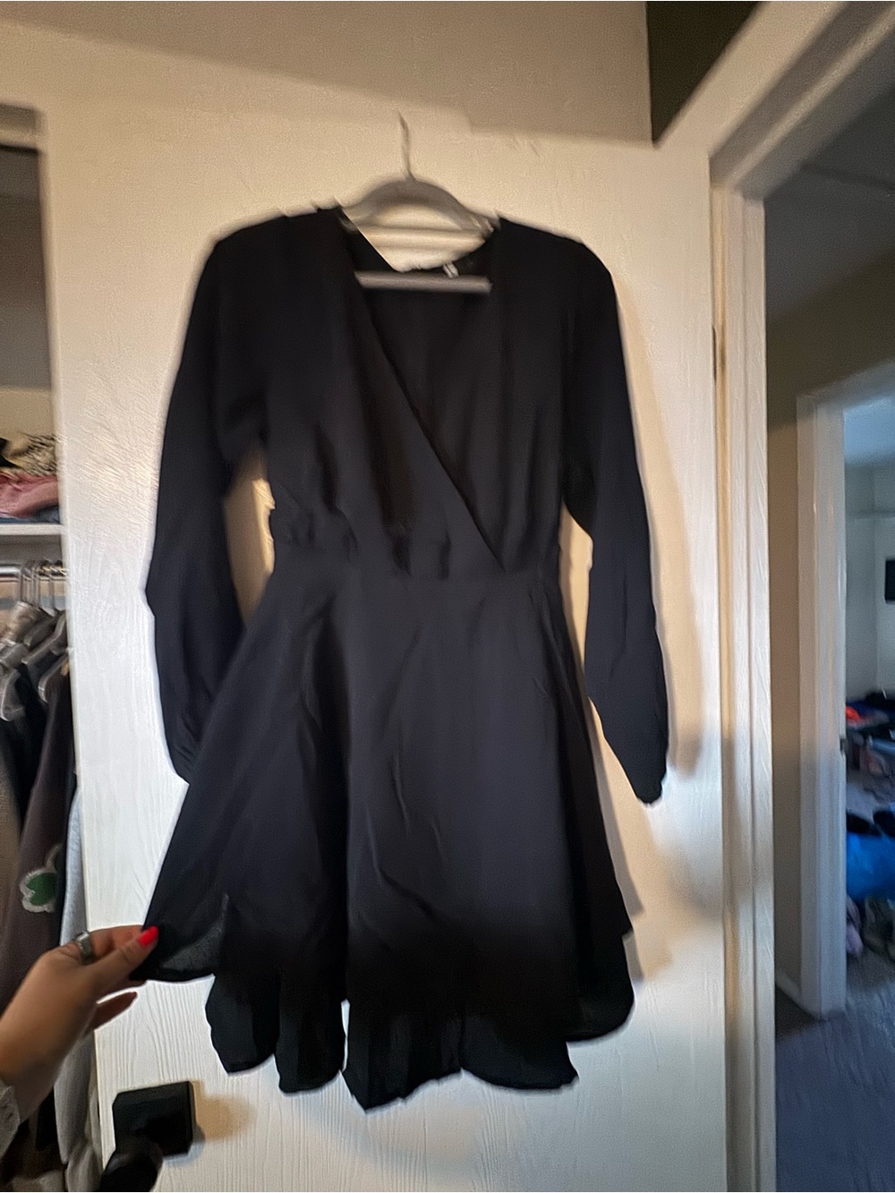 Amazon Black Long-Sleeve Wrap Mini Dress